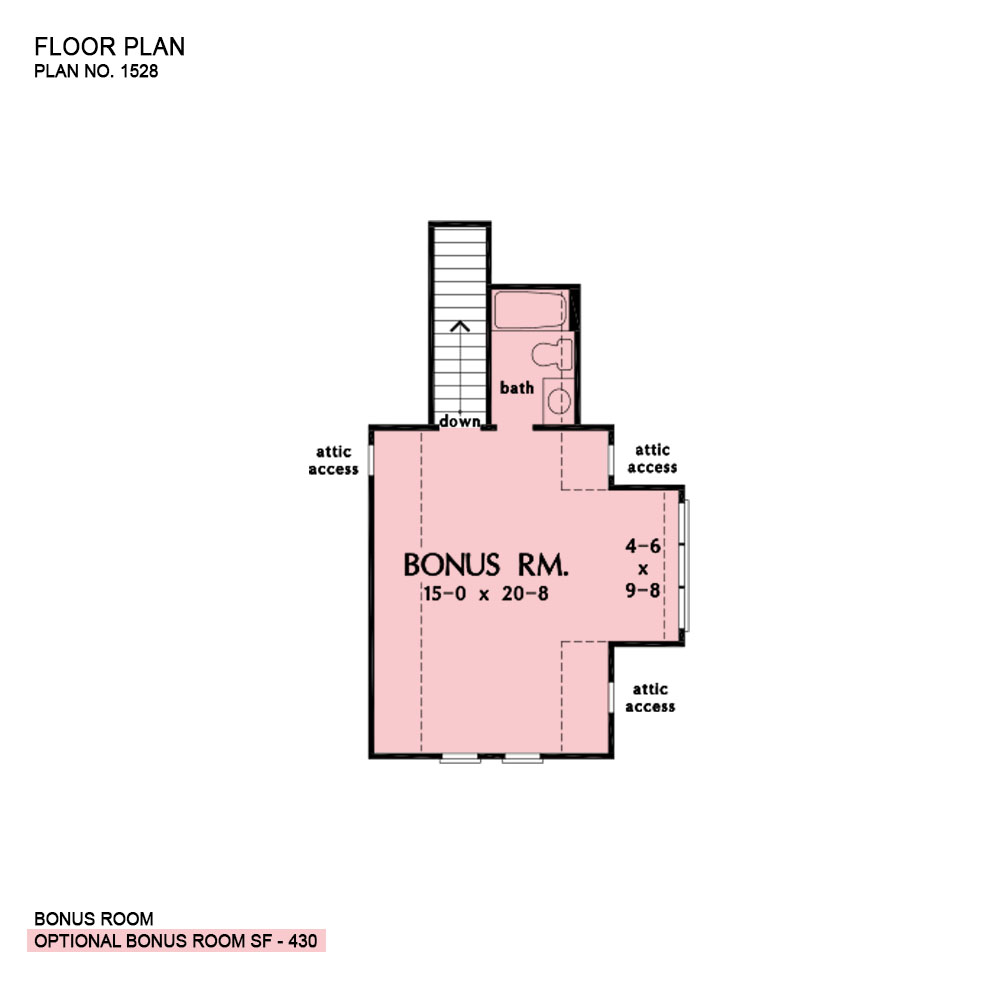 Bonus room of The Sloan home plan 1528. 