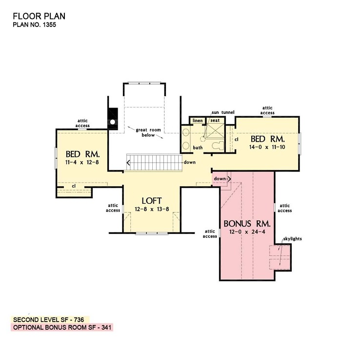 Second floor of The Josephine house plan 1355! 