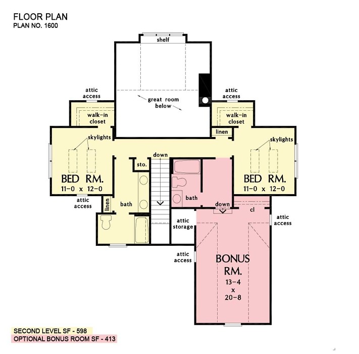 Second floor of The McKenna house plan 1600.