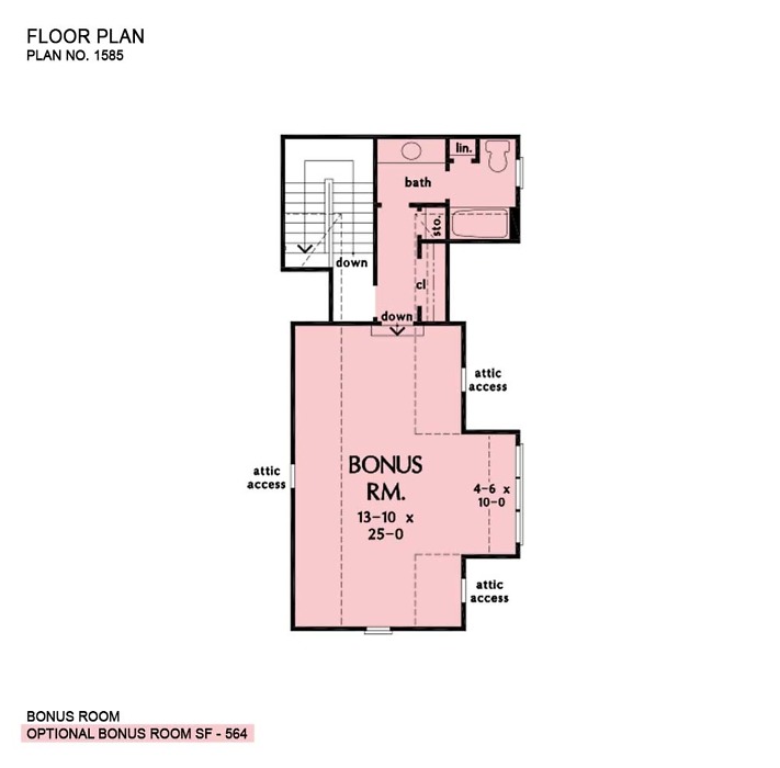 Bonus room of house plan 1585. 