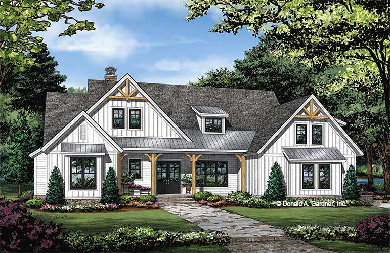 Front rendering of The Sloan house plan 1528. 