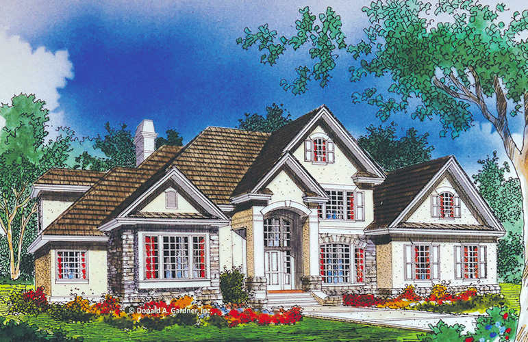Front rendering of The Trudeaux house plan 487.